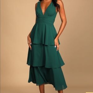 LULUS Emerald Green Sleeveless Tiered Midi Dress